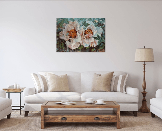 Two peonies. 100x70