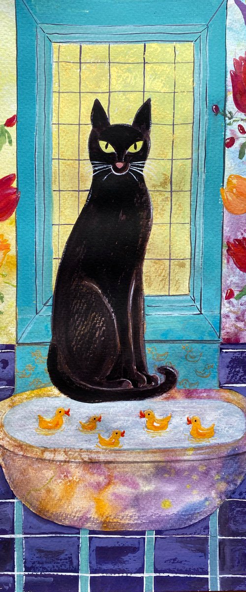 Whiskers and Whims: Home Adventures of a Black Cat - Ducks by Tetiana Savchenko