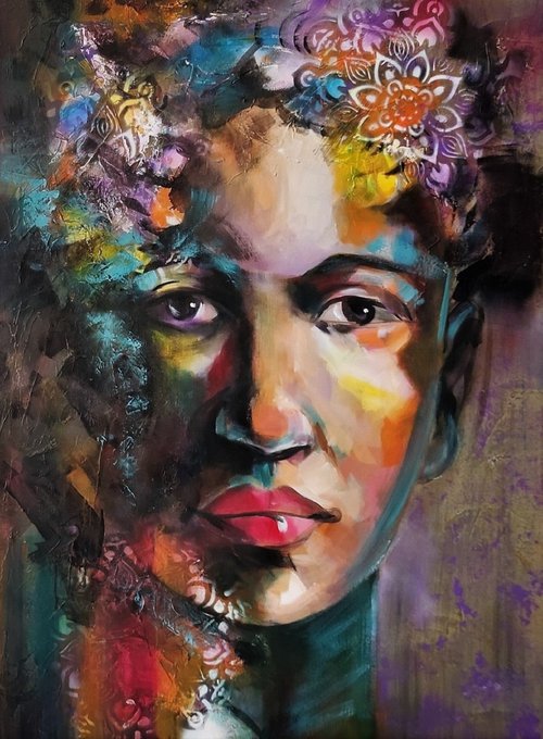 Woman with flower on her head by Paula Berteotti
