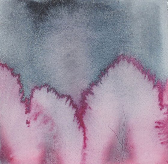 Pink abstract winter landscape - watercolor Small size