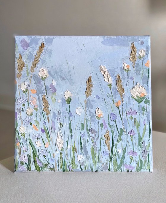 Floral Field abstract oil painting 25x25cm