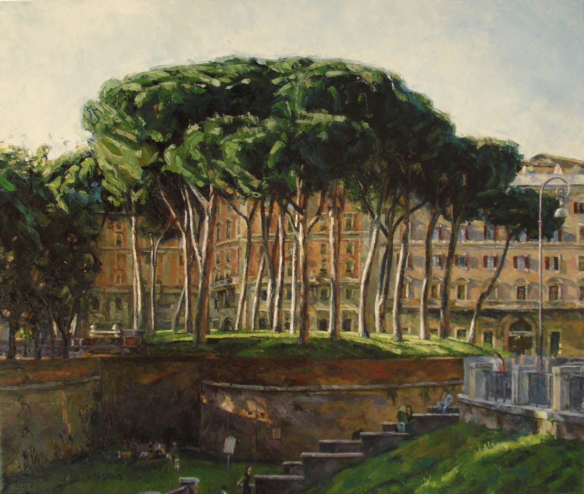 Impressionistic Cityscapes Oil Painting By Natalia Sidorina, 28 X 23", Evening In Rome, St. Angelo, Original Artwork