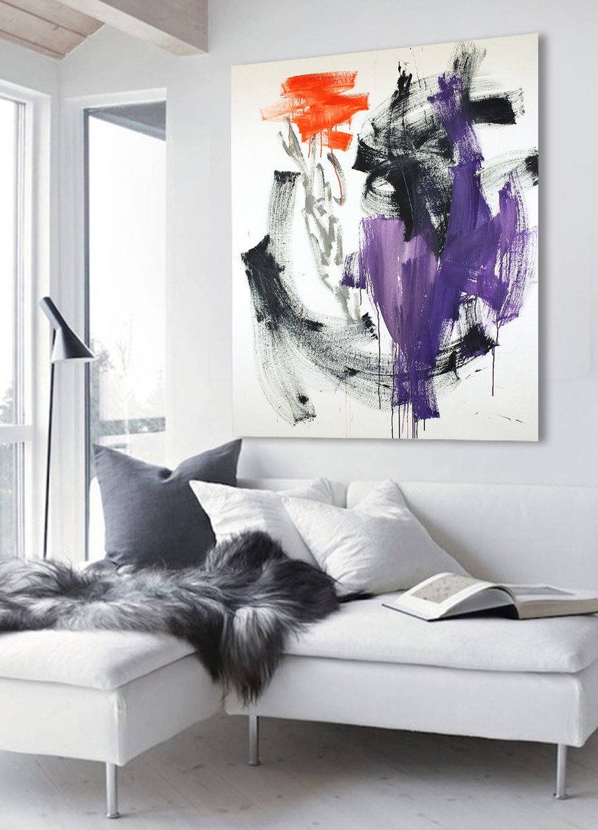 Abstract Oil Painting By Hugh Abernethy, 47 X 59, Shoman, Original Artwork