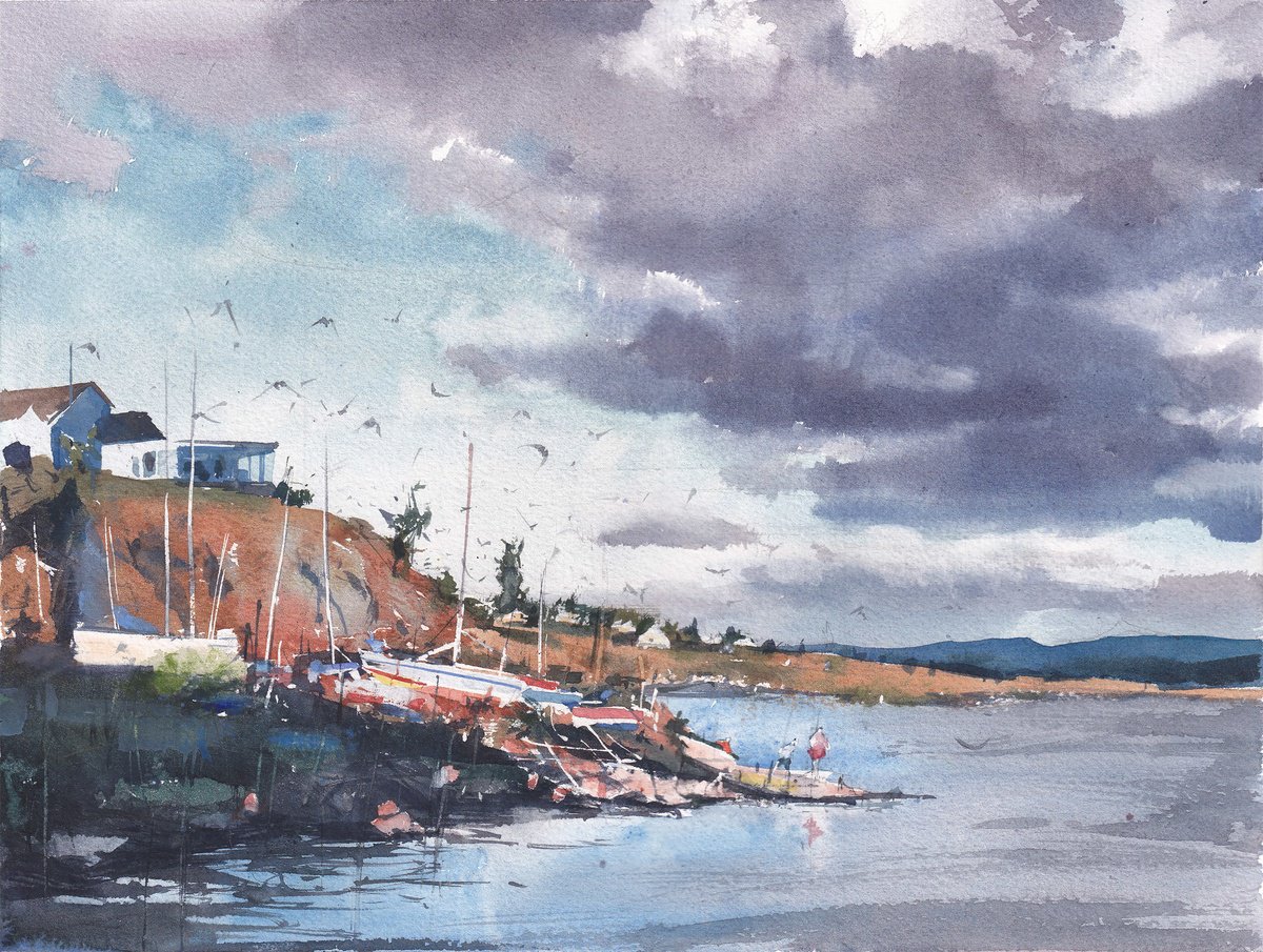 Impressionistic Landscape Watercolour By Yurii Prysiazhnyi, 15 X 11", Where The Sky Changes, Original Artwork