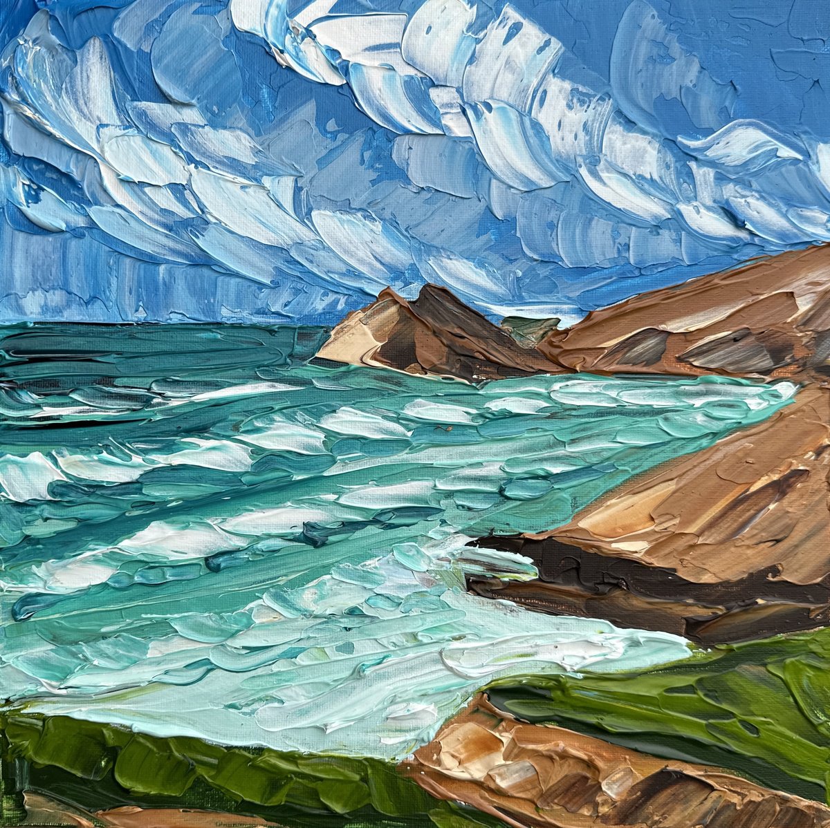 Impressionistic Landscape Acrylic Painting By Guzaliya Xavier, 12 X 12, Stormy Skies, Original Artwork