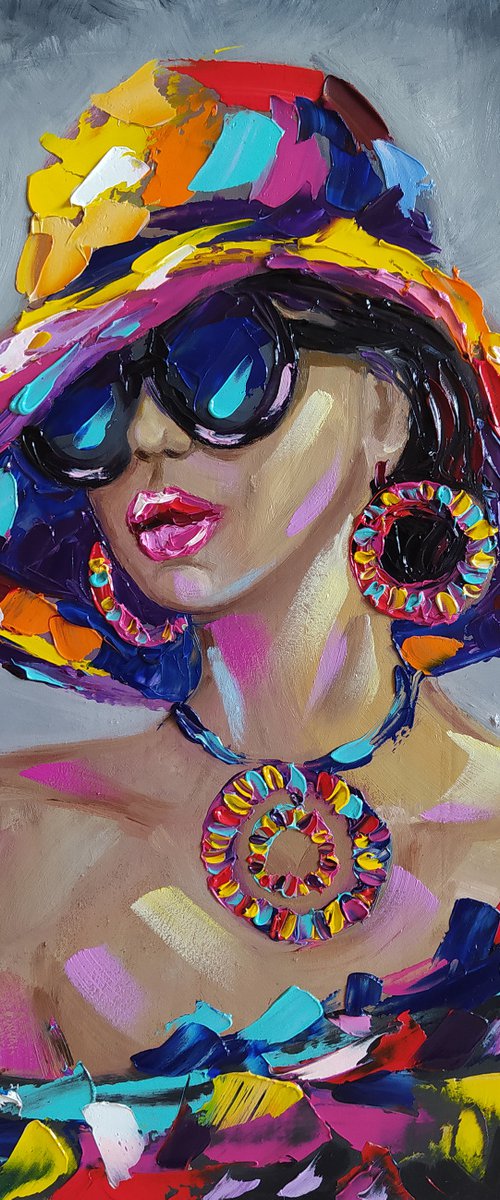 Powdery shine - portrait, portrait oil painting, glamor, glamorous girl, woman, girl,girl with hat, woman with hat, people by Anastasia Kozorez