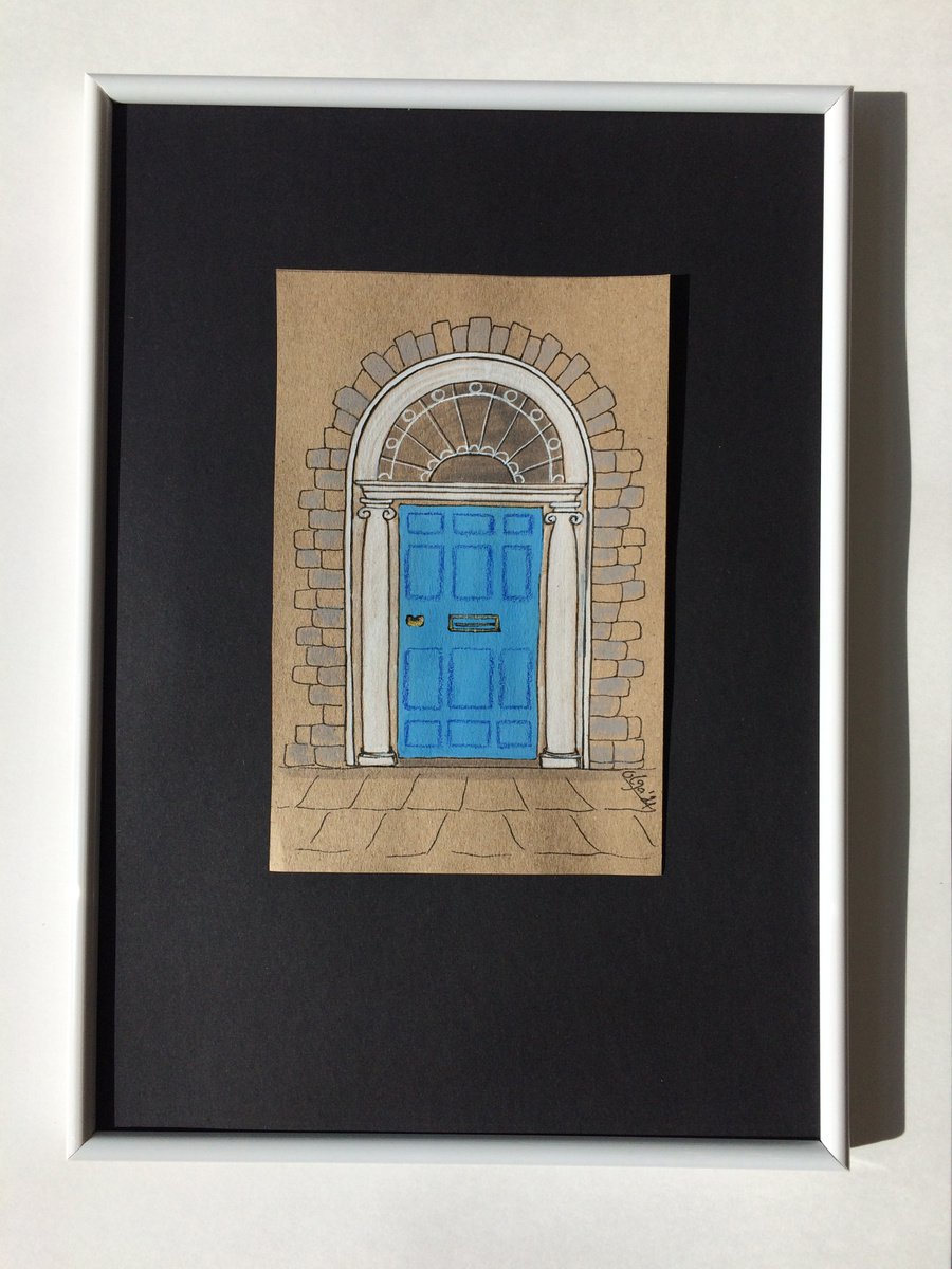 Door original drawing - Architecture mixed media illustration - City framed art - Gift ide... by Olga Ivanova