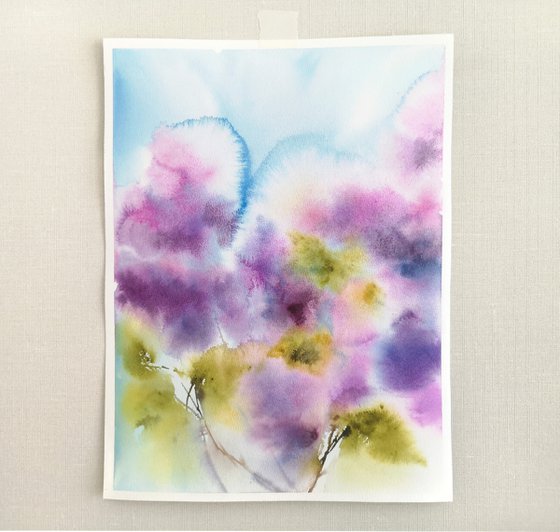 Flowers. Lilac bouquet. Abstract watercolor florals
