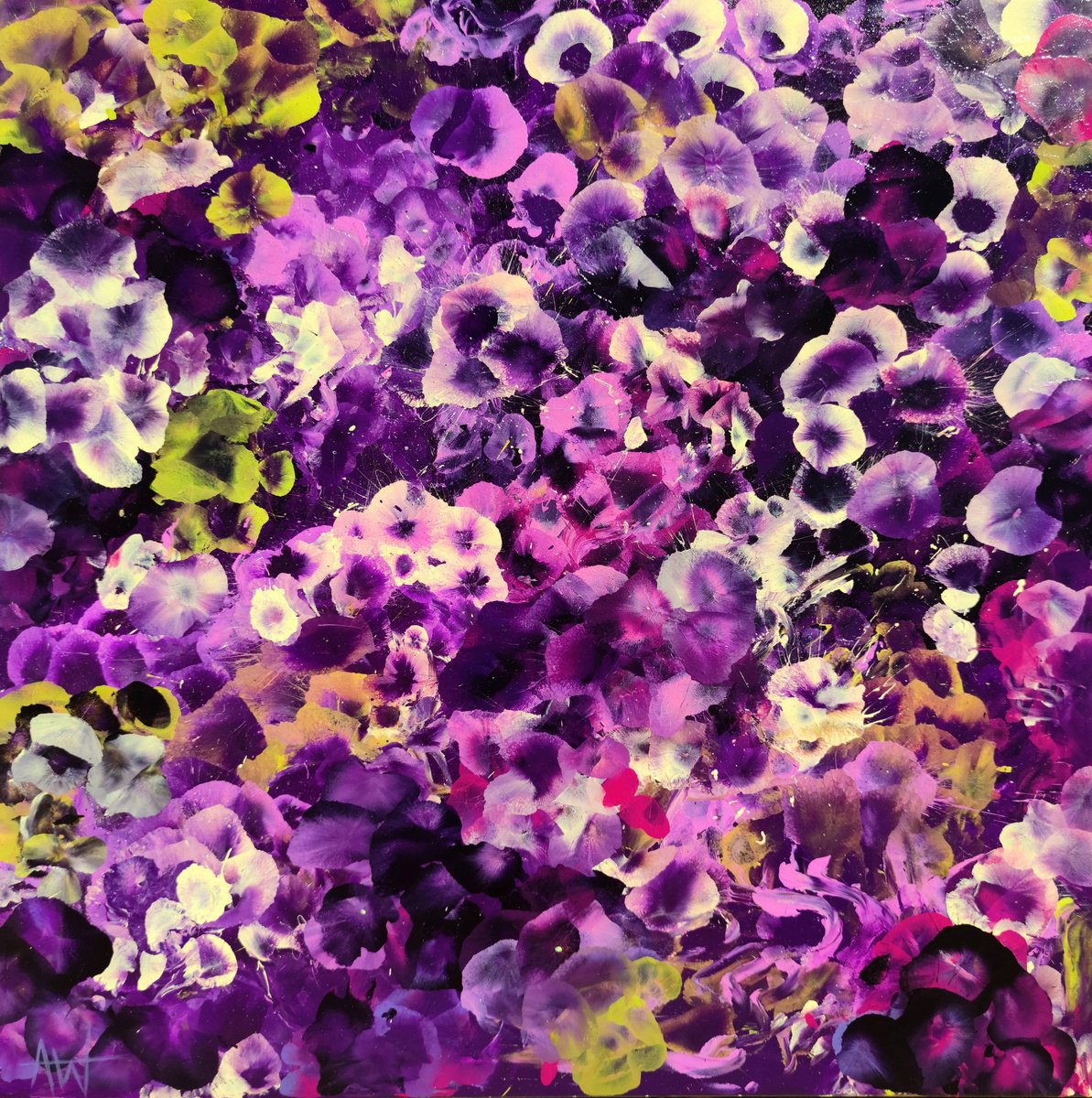 Expressive Abstract Oil Painting By Angie Wright, 31 X 31, Violet Drift, Original Artwork