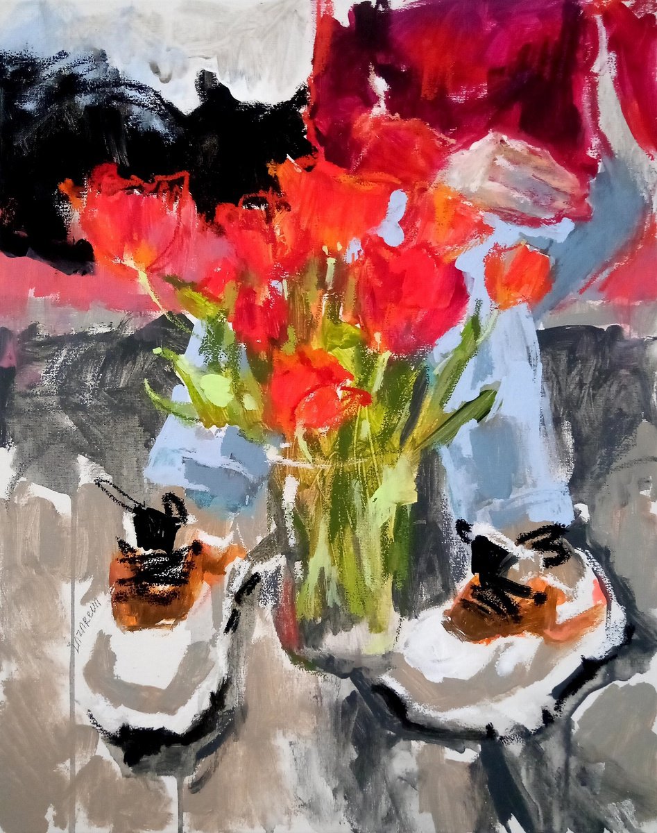 Legs & Red Tulips #1 by Valerie Lazareva