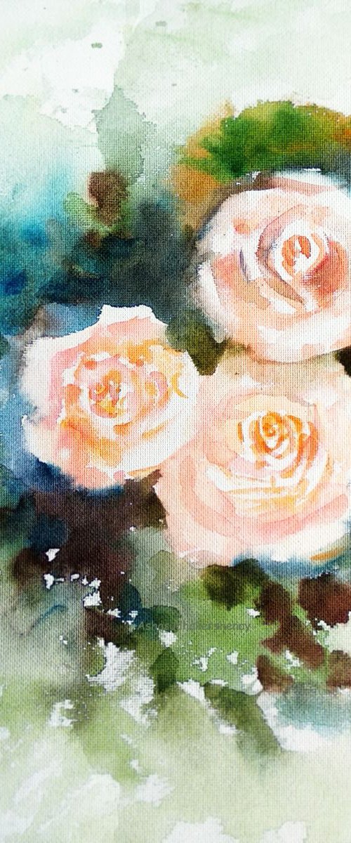 Three cream roses by Asha Shenoy