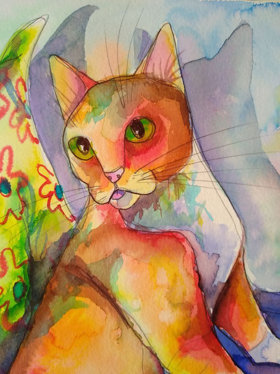 Watercolour cat - 'Red Haired Beauty'