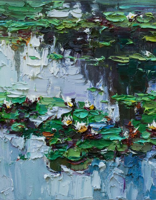 White Water Lilies -  Original Oil painting by Anastasiia Valiulina