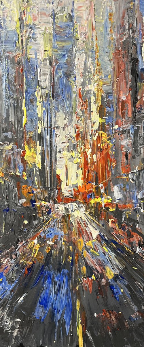 CITY LIGHTS 2, abstract impressionist painting 70x65cm by Altin Furxhi