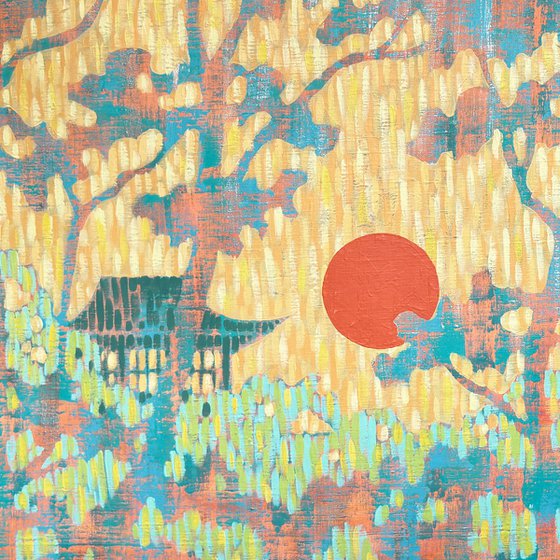 Warm Sunset in the Oriental Forest