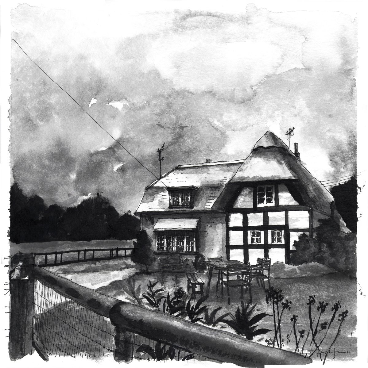 Expressive Cityscapes Watercolour By Gozde Temiz Istanbul, 12 X 12, Canterbury Cottage House #2, Original Artwork