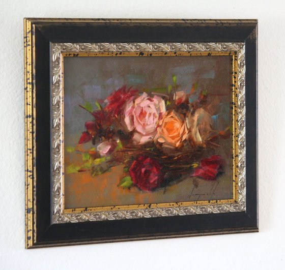 Roses Original oil Painting Handmade art Painting  Framed One of a Kind Ready to Hang