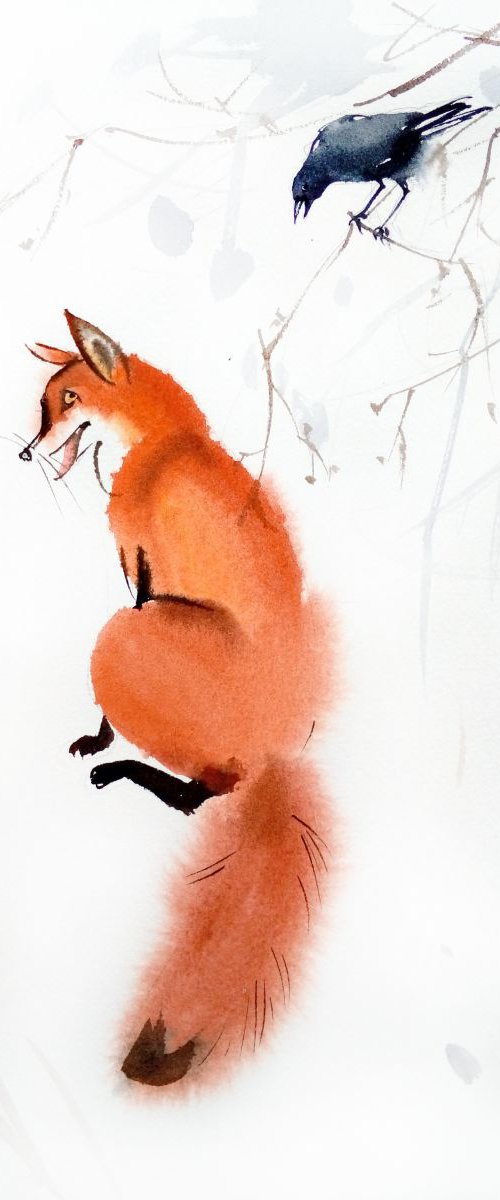 The Fox and the Crow by Olga Beliaeva Watercolour