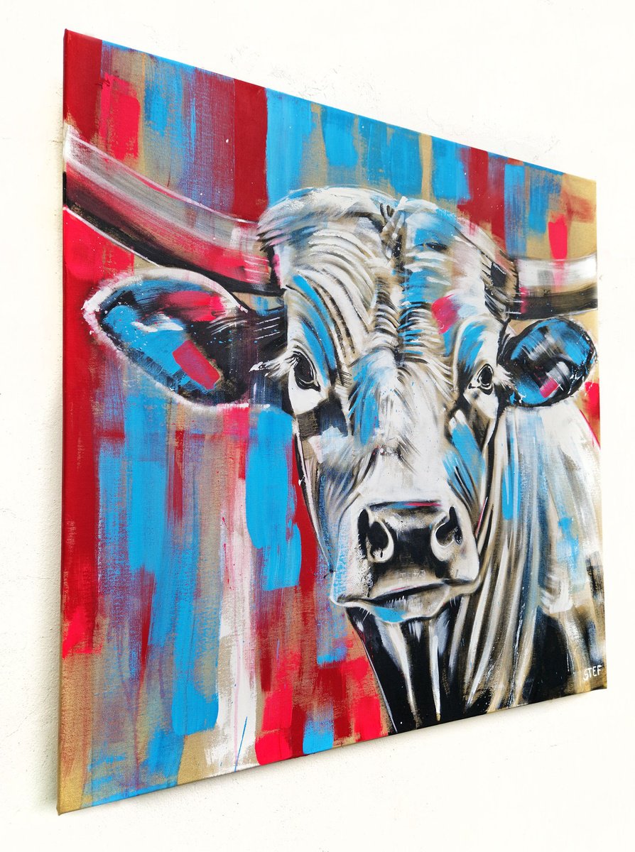 Expressive Animal Acrylic Painting By Stefanie Rogge, 39 X 39", 
