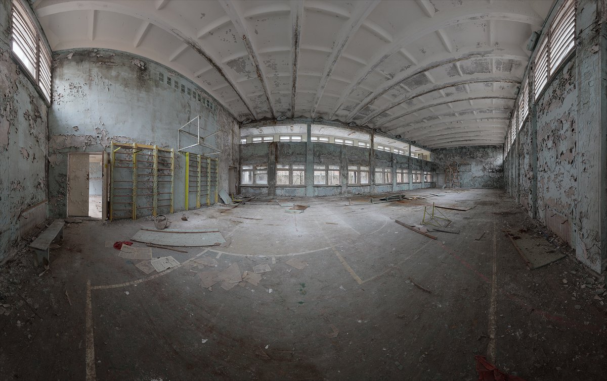 Photorealistic Cityscapes Photograph By Stanislav Vederskyi, 60 X 38", #10. Pripyat School Gym 1, Original Artwork