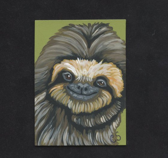 ACEO ATC Original Painting Sloth Wildlife Art-Carla Smale