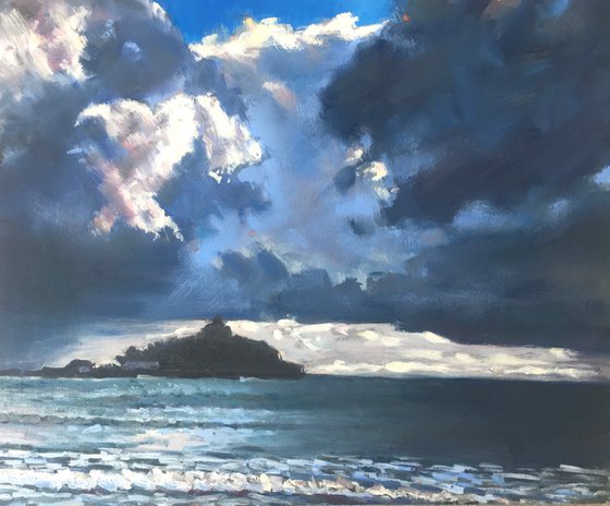 Dark skies over St Michael's Mount, Cornwall