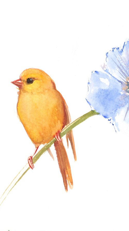 small canary and big blue flower by Suren Nersisyan