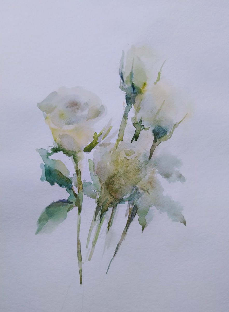Impressionistic Still Life Watercolour By Elena Klyan, 11 X 16, Roses. Original Watercolour, Original Artwork