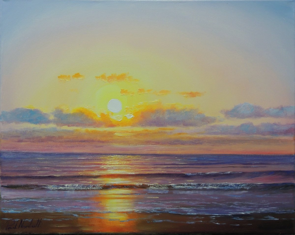 Impressionistic Landscape Oil Painting By Paul Narbutt, 20 X 16", Golden Tide, Original Artwork