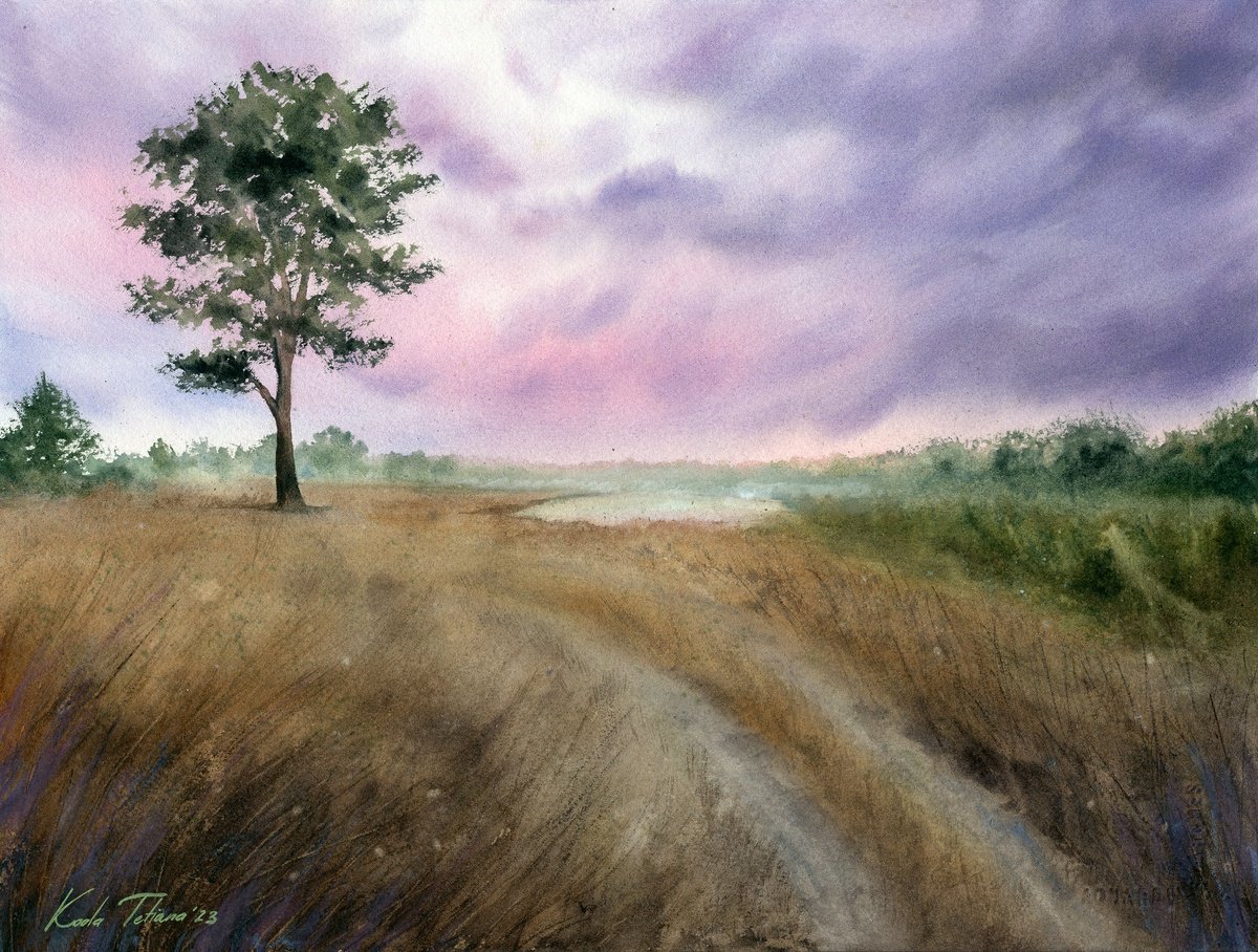 Impressionistic Landscape Watercolour By Tetiana Koda, 15 X 11", Watercolor Landscape, Original Artwork