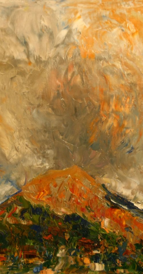Sunset over the Kullu Valley. Tibet _ Landscape _Mountains - Plein Air_ Oil painting _ Medium size _Original _ Office Decor by Karakhan