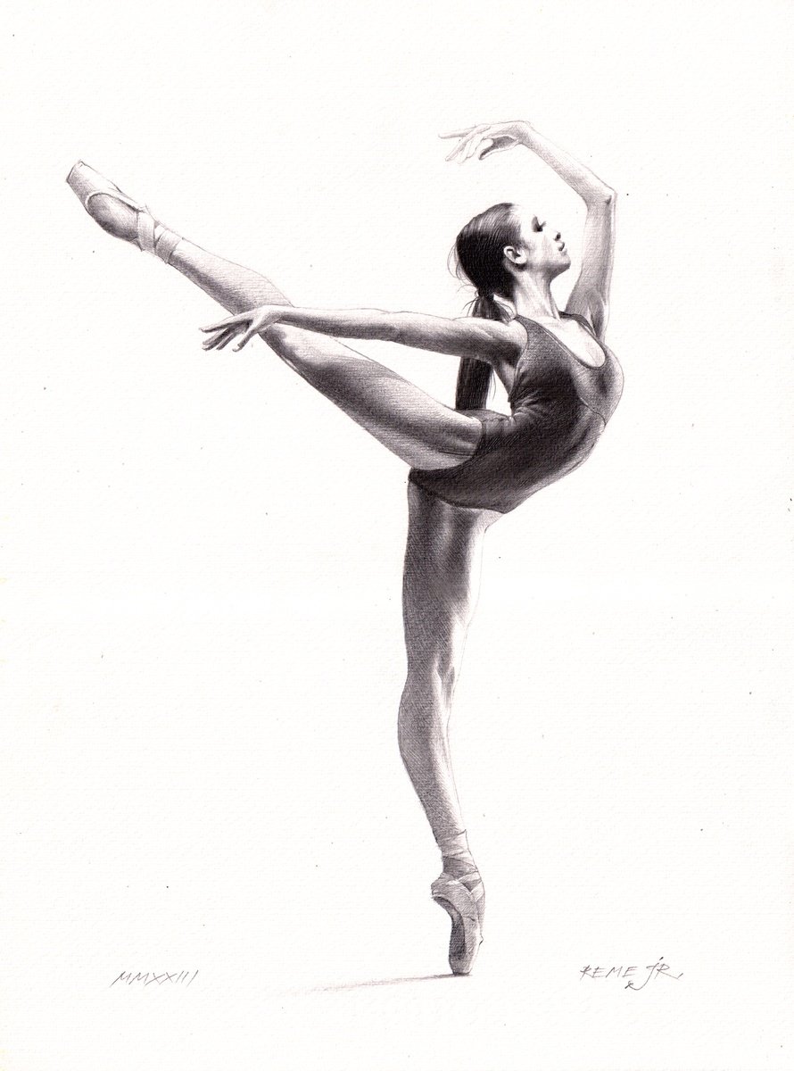 Photorealistic Portrait Pencil Drawing By Reme Jr., 10 X 14", Ballet Dancer Dxxvii, Original Artwork