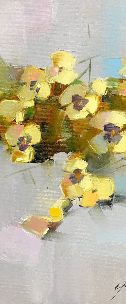 Pansies, Oil painting by Palette Knife, One of a kind, Handmade artwork by Vahe Yeremyan