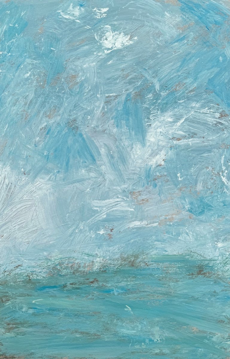 Abstract Landscape Oil Painting By Zakhar Shevchuk, 19 X 29", Rain On The Water, Original Artwork