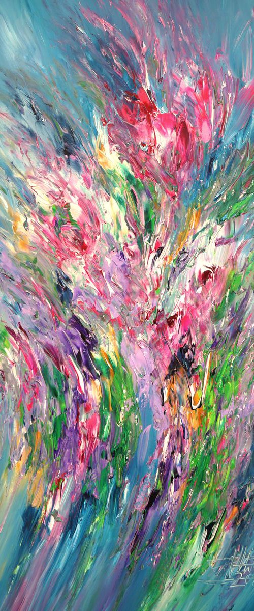 Pink Turquoise Flowery L 1 by Peter Nottrott