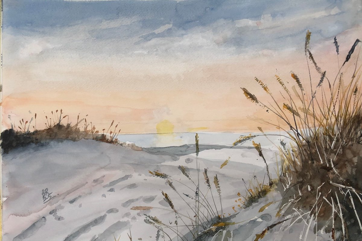 Impressionistic Landscape Watercolour By Bernd Rieve, 16 X 12, Dune I, Original Artwork