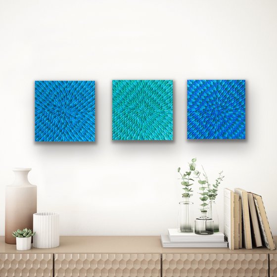 Turquoise morning, day and night (set of 3 artworks)