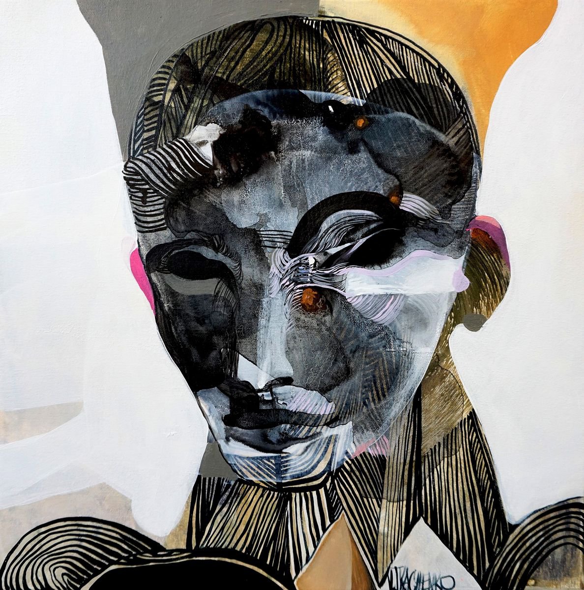 Portrait Acrylic Painting By Victor Tkachenko, 16 X 16", Manny, Original Artwork