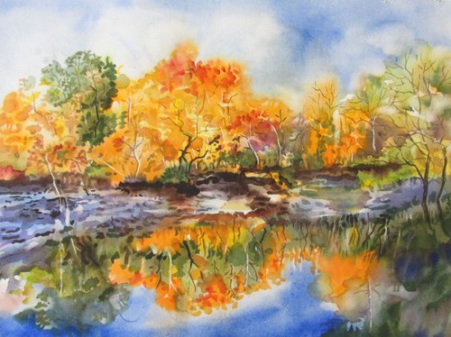 A painting a day #22 " Rouge river in Autumn" by Alfred  Ng