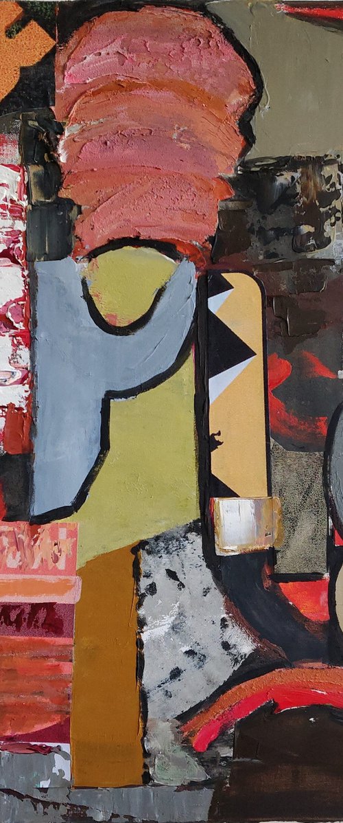 Morning Sun Japan Modern art Abstract Acrylic & paper collage 100x100 by Sylvie Dodin