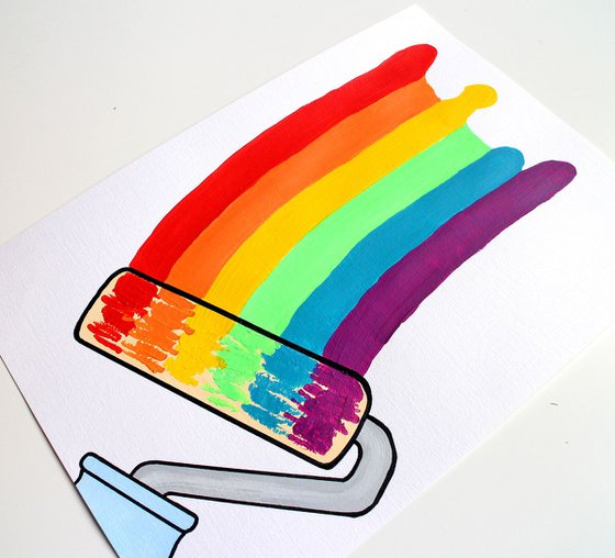 Paint A Rainbow - Pop Art Paint Roller On Unframed A4 Paper
