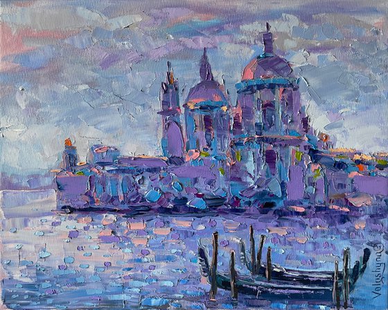 Two gondolas in Venice. Original oil painting