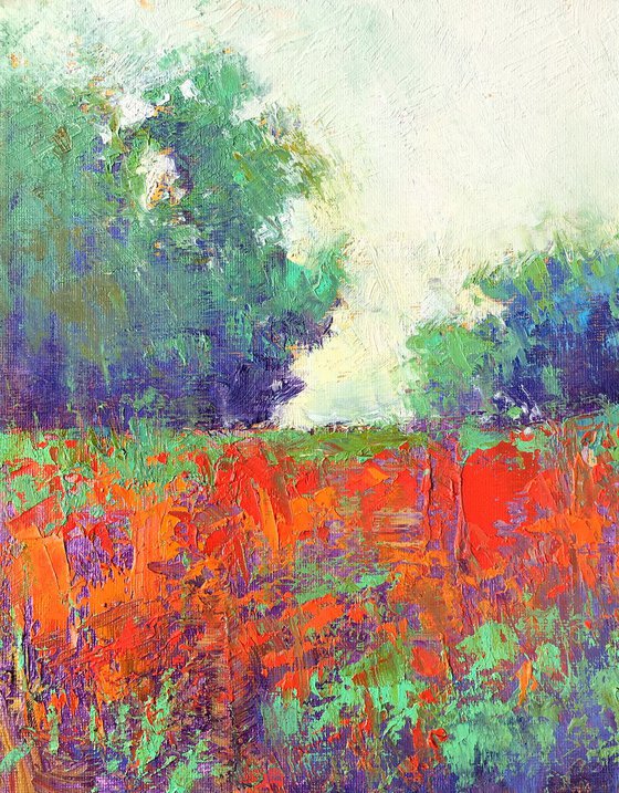 Spring Red Poppy Field flower field impressionist landscape