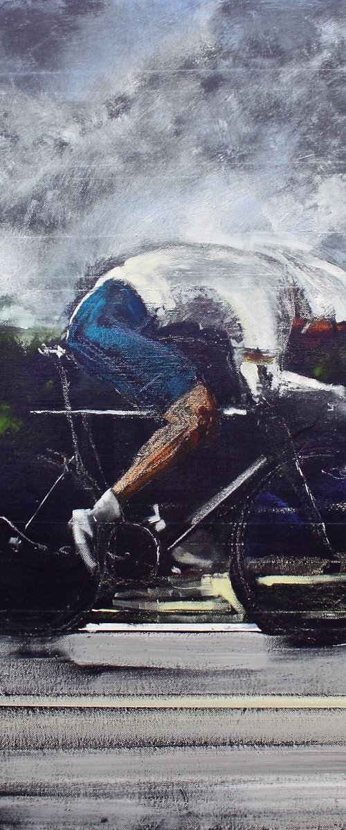 Against The Clock II (Cycling, Time Trial, Road Bike Painting). by Simon Jones