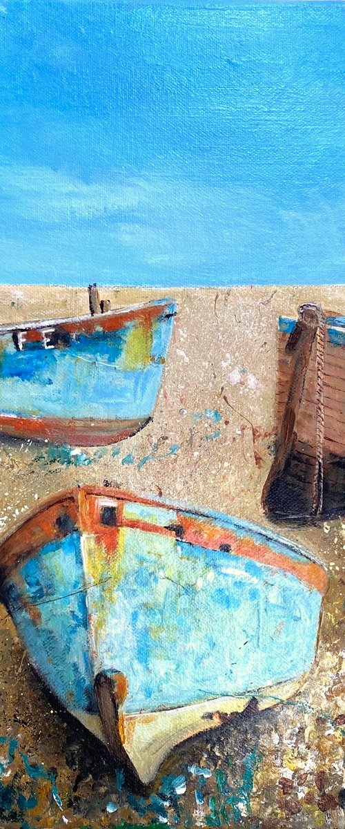 Three boats on the beach by Teresa Tanner