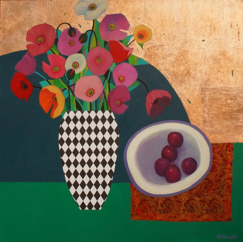 Harlequin Flowers and Vase by Sandra Michele Knight