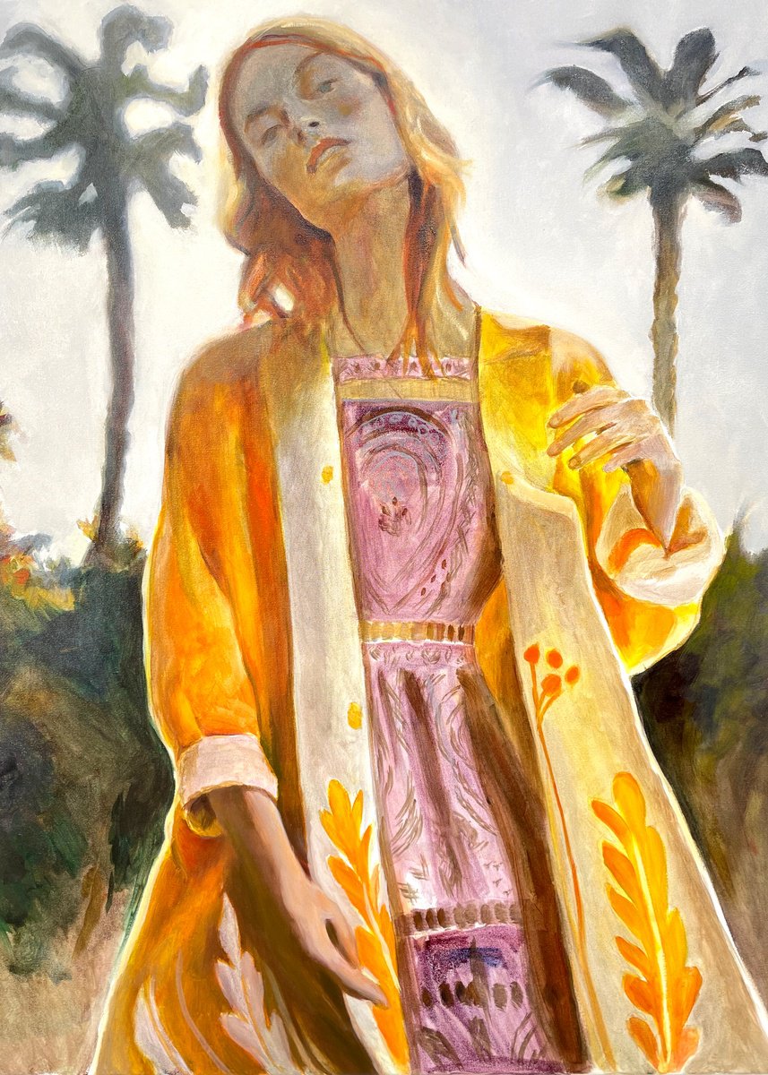 Impressionistic Portrait Oil Painting By Moussin Irjan, 20 X 28", Summer Day 50 X 70 Cm., Original Artwork