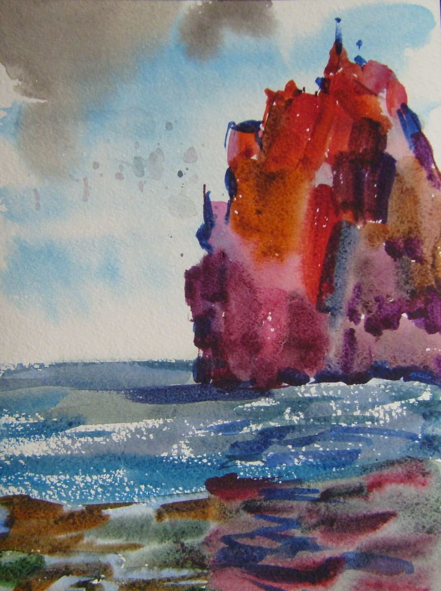 Seascape, original watercolor painting 21x28 cm by Valentina Kachina