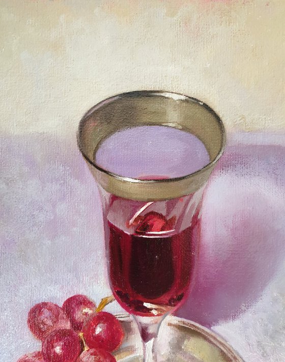 "Wine and grapes." still life summer grape liGHt original painting  GIFT (2020)