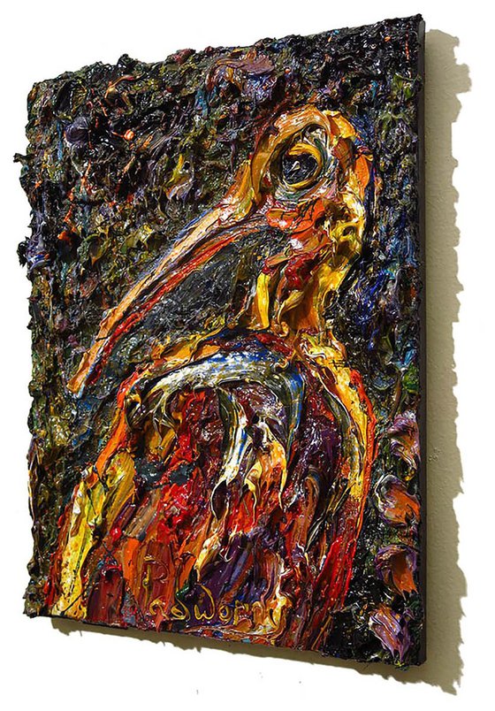 Original Oil Painting Abstract Expressionism Art deco Impressionism Bird